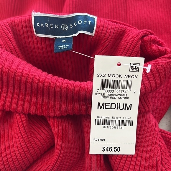 NWT Karen Scott 2x2 Mock Neck Red Long Sleeve Medium - Picture 2 of 4